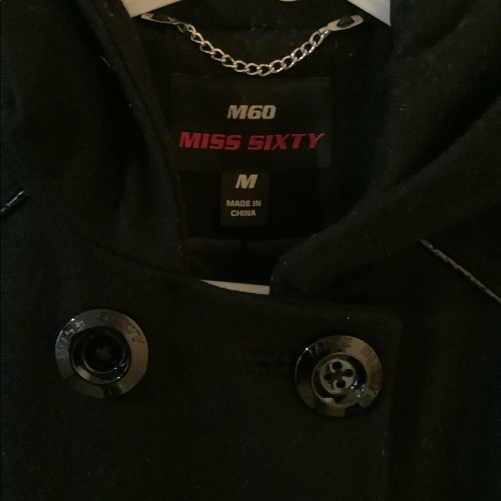 Miss sixty black wool academia jacket coat medium button down belted mid length - Picture 3 of 5